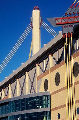 The Alamodome, a sports and convention arena. Architectural detail. Location: TX, Bexar County, City of San Antonio, Downtown. [ref. to #208.127]