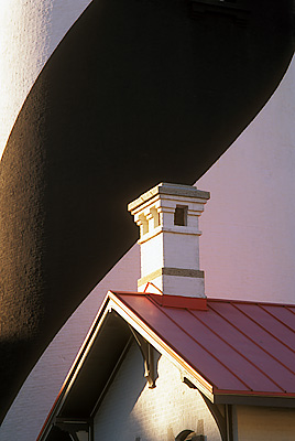 Lower section of lighthouse, with red roof of utility bldg. Location: FL, St. Johns County, St. Augustine, Anastasia Beach State Rec. Area, Anastasia Lighthouse. [ref. to #231.099]