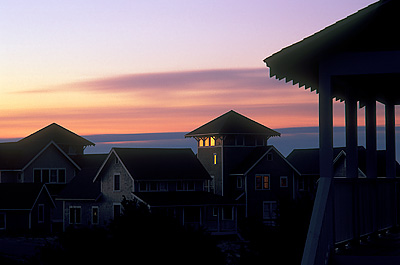 Dawn over the cottages of Flora's Bluff. Location: NC, Brunswick County, Cape Fear Area, Bald Head Island, Flora's Bluff. [ref. to #233.090]