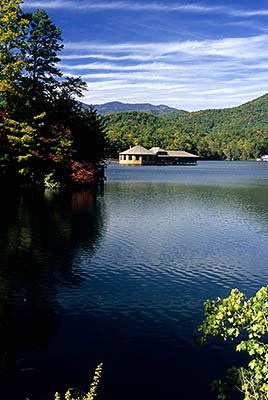North Carolina: Northern Mountains Region, McDowell County, Marion Area, North NC 80 Corridor, Lake Tahoma, Viewed in fall colors [Ask for #260.406.]