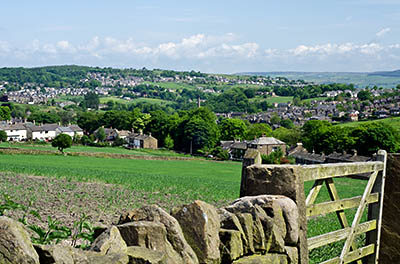 ENG: Yorkshire & Humberside Region, West Yorkshire, Bradford Borough, Haworth, View over farmlands towards the town [Ask for #270.405.]