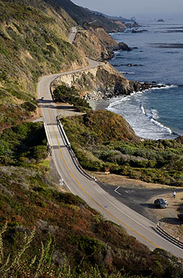 CA: South Coast Region, Monterey County, Los Padres National Forest, Big Sur, Mill Creek Area, The Pacific Coast Highway viewed from Nacimiento-Fergusson Road as it climbs above Mill Creek Valley [Ask for #271.072.]