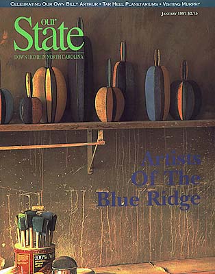 :  County, Cover of the magazine, "Our State" (Jan 1997), featuring cover photo of a potter's studio by Jim Hargan [Ask for #990.012.]