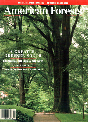 North Carolina, Jim's photo of a tree-lined street in Charlotte on the cover of American Forest magazine, Aug 2005 [Ask for #990.063.]